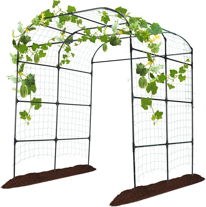 Garden Arch Trellis for Climbing Plants Outdoor Cucumber Trellis for Raised Bed Grape Vine Tomato Bean Tall Vegetable U Frame Plant Support Black