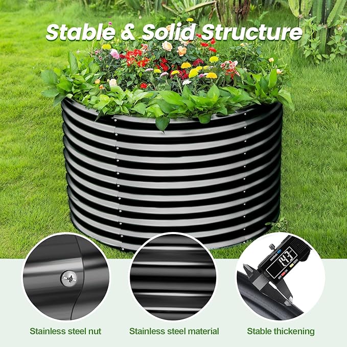 Land Guard 4×4×3ft Galvanized Raised Garden Bed Kit Round Galvanized Planter Raised Garden Boxes Outdoor Large Metal Raised Garden Beds for Vegetables Grey