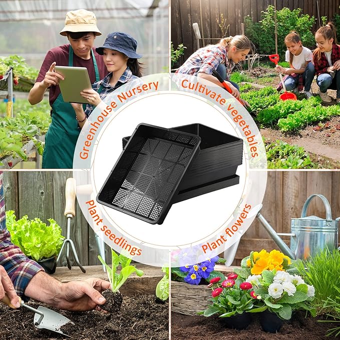 Aoriher 10 Set/20 pcs Mesh Bottom Trays and Trays mat Soil Blocking Trays Seed Starting Trays Plastic Seedling Starter Microgreen Growing Tray for Microgreen Plant Seed Tray 15 x 12 Inch