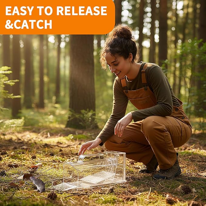 2025 Humane Mouse TrapSensitive Catch and Release Mouse Trap Indoor/Outdoor4Pack Reusable Mice Trap Non Killer for RatNo Touch ReleaseSmall Rodent Capture Cage Includes Cleaning BrushClipsGloves