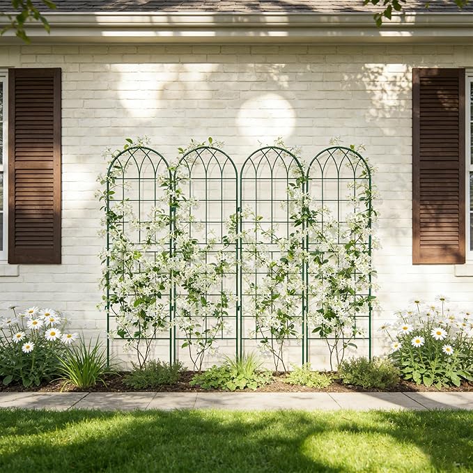 4 Pack Metal Garden Trellis for Climbing Plants 71 Inch Green Metal Garden Trellis for Vines Plant Rose Vegetable SupportLarge Decorative Outdoor Trellis