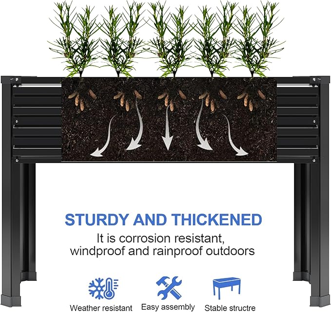 Galvanized Raised Garden Bed with Legs48×18×30in Elevated Planter Box for BackyardGarden Patio Balcony 300lb CapacityPlanters for Outdoor PlantsBlack