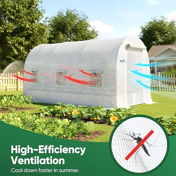Quictent 10x7x7 FT Essential Greenhouse for Outdoors Portable Walk-in Tunnel Hoop House with 6 Screen Windows &amp Zipper Door Heavy Duty Frame for Garden Plant Vegetable White