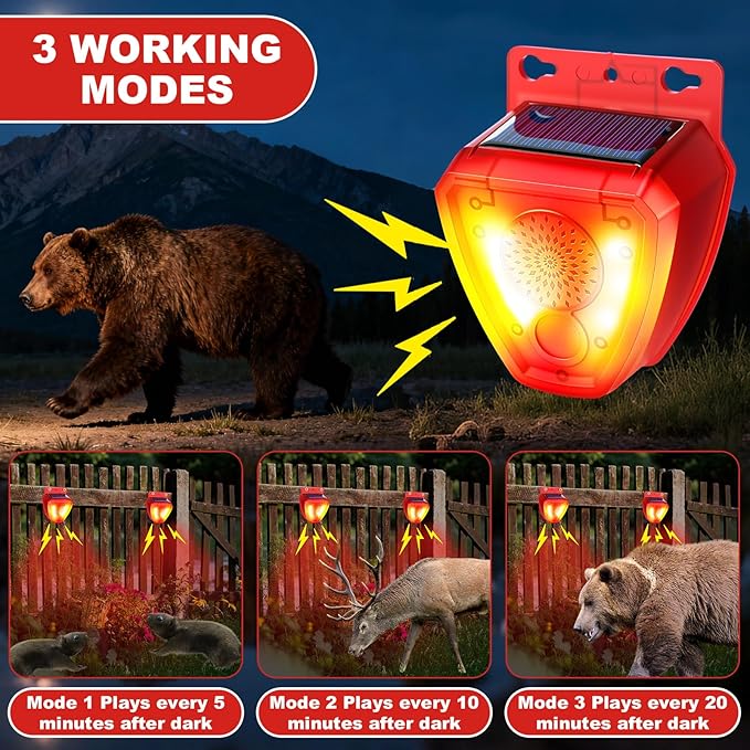 Qualirey 6 Pcs Night Solar Outdoor Motion Sensor Alarm Nocturnal Animal Repeller Outdoor 130dB Sound Alarm Siren Loud Noisemaker 3 Modes for Deer Raccoon Chicken Coop Home Yard Farm Garden