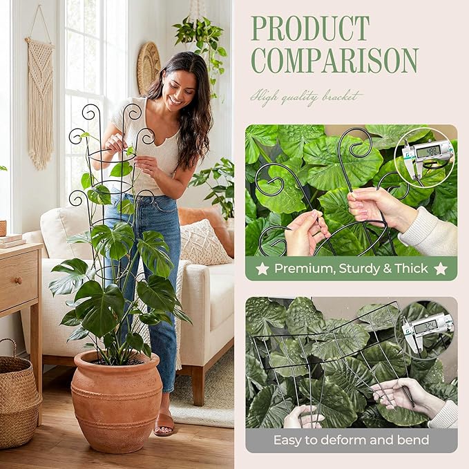 4 Pack 43 Inch Metal Plant Trellis for Climbing Plants - Rustproof Garden Trellis for Large Potted Houseplants Sturdy Plant Support Indoor Outdoor for Monstera &amp Vines Home Decor