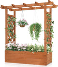 Vasitelan Raised Garden Bed with Trellis Wooden Elevated Planter Box w/Drainage Holes &amp Removable Bottom Panels for Climbing Vine Flower Indoor Outdoor Wood Planter for Yard Patio