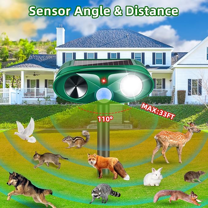 2026 New Solar Ultrasonic Animal Repeller Outdoor Deer Repellent Devices with Motion Sensor &amp Flashing LightAnimal Deterrent Devices for Cat Squirrel Raccoon Dog Rabbit Skunk for Yard Garden4 Pa