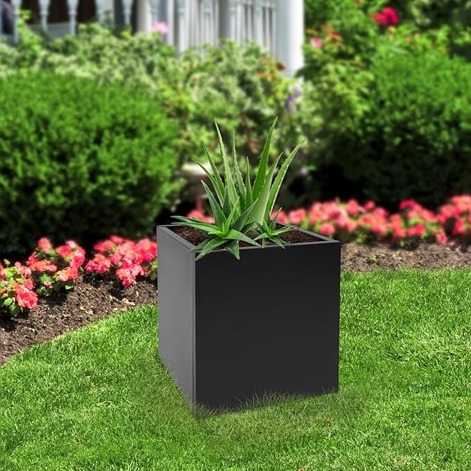 Metal Planter Box Indoor &amp Outdoor Planter Box Metal Garden Planter for Plants and Flowers Fits for Outside Indoor Garden (Black)