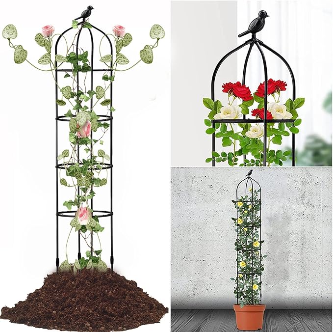 Garden Obelisks Plant Trellis5FT Garden Trellis for Climbing PlantsRustproof Outdoor Metal Plant Trellis with Plastic CoatingTall Tower Obeliskfor Flowers Vegetable Fruits Vines Support (5FT/150cm)