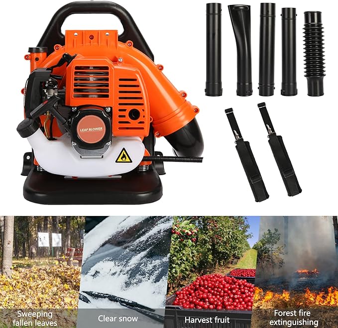 52CC Backpack Leaf Blower Gas Powered2-Stroke Backpack Blowers for Lawn Care6800 RPM Leaf Vacuum550 CFM Air Volume Leaf Blower Snow Blower for Road Cleaning