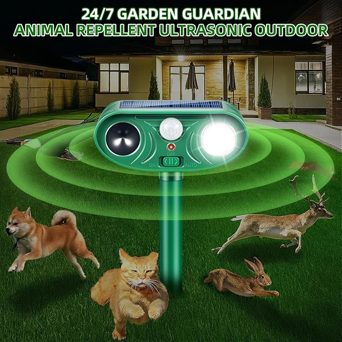 2026 Solar Animal Repellent Outdoor&ampCat Repellent Outdoor Rabbit Squirrel Deer Repellent Devices Coyote Raccoon Fox Deterrents with Motion Sensor &amp LED Waterproof Cat Deterrent for Garden Yard