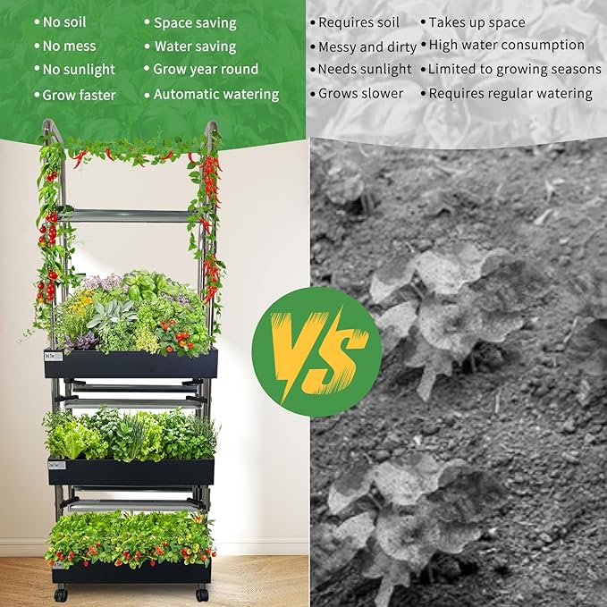 Upgraded 3-Tier Hydroponics Growing System Kit 60-Pod Indoor Garden with Adjustable Full-Spectrum LED Grow Light Auto Water Circulation Smart Growing System for Herbs Vegetables &amp Climbing Plan