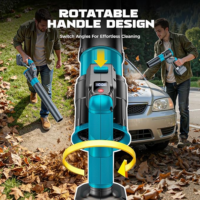 180° Rotated Leaf Blower Compatible with Makita 18V 600 CFM Handheld Leaf Blowers Cordless 3-Speed Brushless Motor Lightweight Blower for Lawn Care Yard Garden Patio (No Battery)
