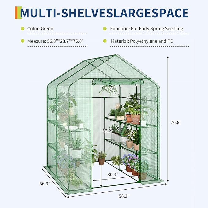 Portable Greenhouse 57 x 57 x 76'' Greenhouses for Outdoors Durable Small Green House Kit Thicken PE Cover Walk in Green Houses for Indoor Backyard Outside