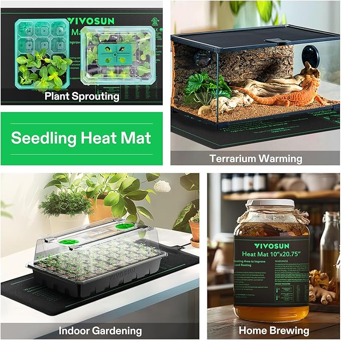 VIVOSUN 10x 20.75 Seedling Heat Mat and Digital Thermostat Combo Set UL &amp MET-Certified Warm Hydroponic Heating Pad for Germination Indoor Gardening Greenhouse (Pack of 2)