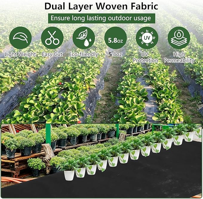 Woven Landscape Barrier 5oz 4FT x 100FT Double Layer Ground Cover - Weed Control Fabric for Garden Beds Landscaping &amp Plant Protection