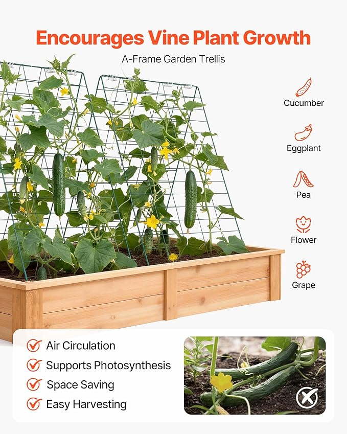 VEVOR Cucumber Trellis 35 x 55 Foldable A-Frame Garden Trellises for Raised Bed 4 Panels Metal Rustproof Outdoor Climbing Plant Support with Gloves for Vine Peas Beans Tomato Flowers