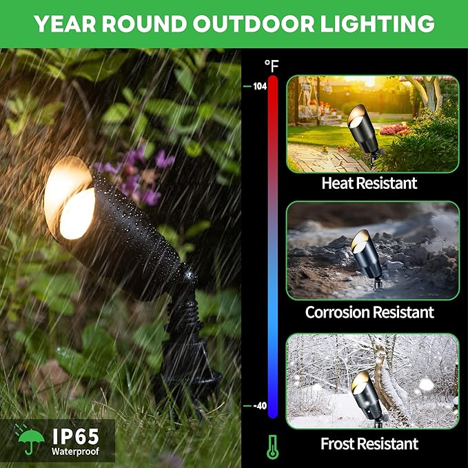 12V Landscape Spotlight Bundle - 4 Pack Spotlight 65FT 16/2 Cable Outdoor Waterproof LED Fixture for Garden Wall Tree with 5W 2700K Warm White MR16 Bulb