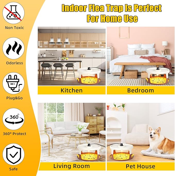 2026 Upgraded Flea Traps for Inside Your Home 4 Pack Fleas Traps &amp 16 Sticky Pads &amp 12 Bulbs Electric Flea Light Trap for Indoor Kills Fleas Fruit Flies Gnats Mosquitoes and Moths