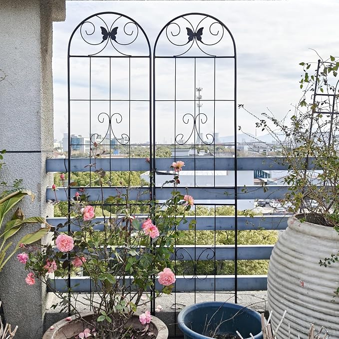 2 Pack Metal Garden Trellis 86.7 X 19.7 Rust-Resistant Trellis for Climbing Plants Outdoor Flower Support Black Black Easy to Assemble Durable Outdoor-Ready