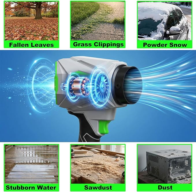 Leaf Blower Cordless 62M/S Wind Speed 723CFM 1500G Thrust Handheld Electric Blower with 2 x 3.0Ah Batteries 6-Speed Mode 21V Brushless Motor for Industrial Dust Leaves Snow