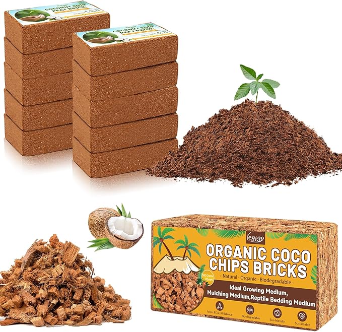 Legigo Pack of 10 Organic Coco Coir Bricks &amp 1.1 LB Coco Chips for Plants- Natural Compressed Coco Coir Brick Coconut Fiber Substrate for Planting &amp Gardening