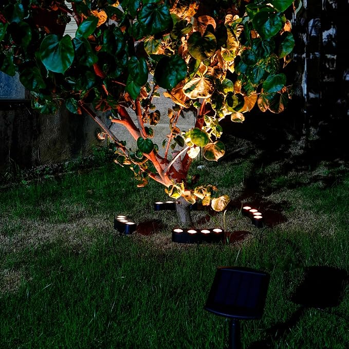 Solar Palm Tree Lights Outdoor 2000MAH Ring LED Landscape Uplights for Tree IP65 Waterproof 2-In-1 (Sticked&ampTied) Upgraded COB Flood Spotlights for Pathway Garden Yard Decor（Warm-White）