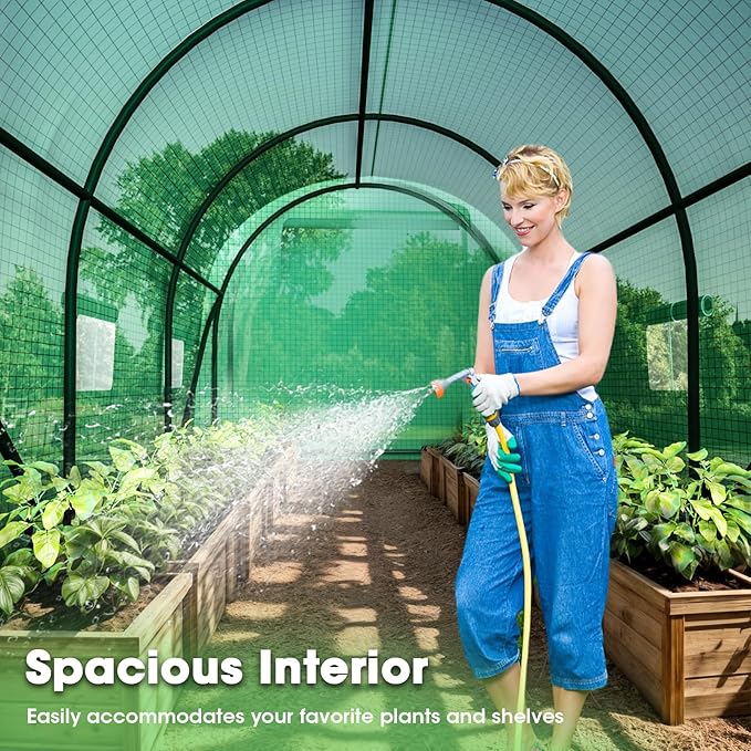 Walk-in Greenhouse 10x7x7 FT Heavy Duty Tunnel Green House for Outdoors Portable Green Houses for Outside Winter Hot House with Metal Frame &amp Roll-up Zipper Door Screen Windows