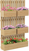 5 Box Raised Garden Bed with Trellis for Vine Flowers &amp Climbing Plants 39 Tall Wall-Mounted Wood Planter Box Set with Adjustable Height Drainage Hole Natural
