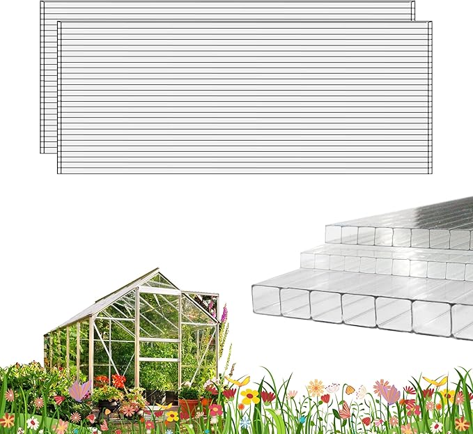 3 PCS 4' x 2' x 0.24'' Polycarbonate Greenhouse Panels Double Layer Polycarbonate Panels Outdoor Waterproof UV Protected Impact Resistance Clear Sheets for Garden and Greenhouse