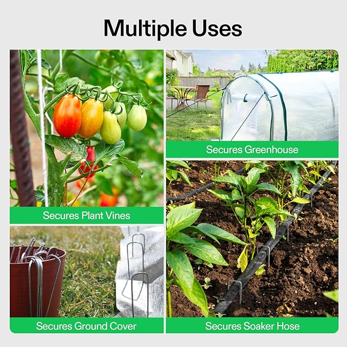 VIVOSUN 10x7x7 Ft. Large Walk in Greenhouse and 6 Inch 50-Pack Garden Stakes Galvanized Steel Landscape Staples 11 Gauge U-Shaped Pins for Weed Barrier Fabric Ground Cover Soaker Hose