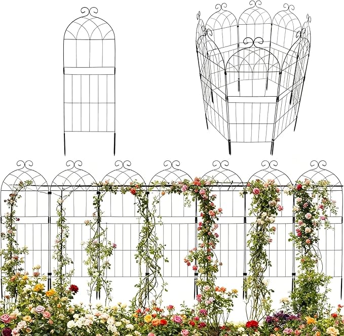 Decorative Garden Fence 10 PackGarden Trellis for Climbing Plants 38.3in H x 12in W Metal Panel Outdoor Wrought Iron Trellis for Vines Flowers Vegetable Garden Support