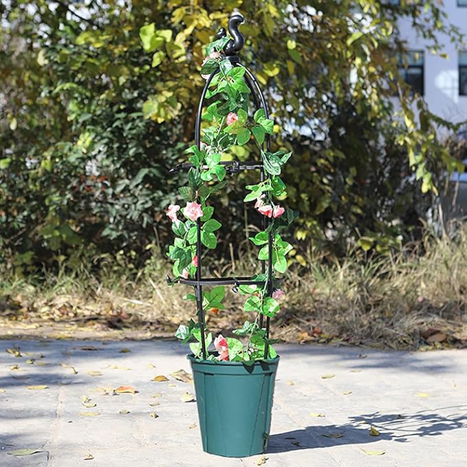 4.7FT Tower Garden Obelisk Trellis Metal Heavy Duty Garden Trellis Plant Tower Tomato Cage Tall Plant Support for Climbing Vines and Flowers Stands Black