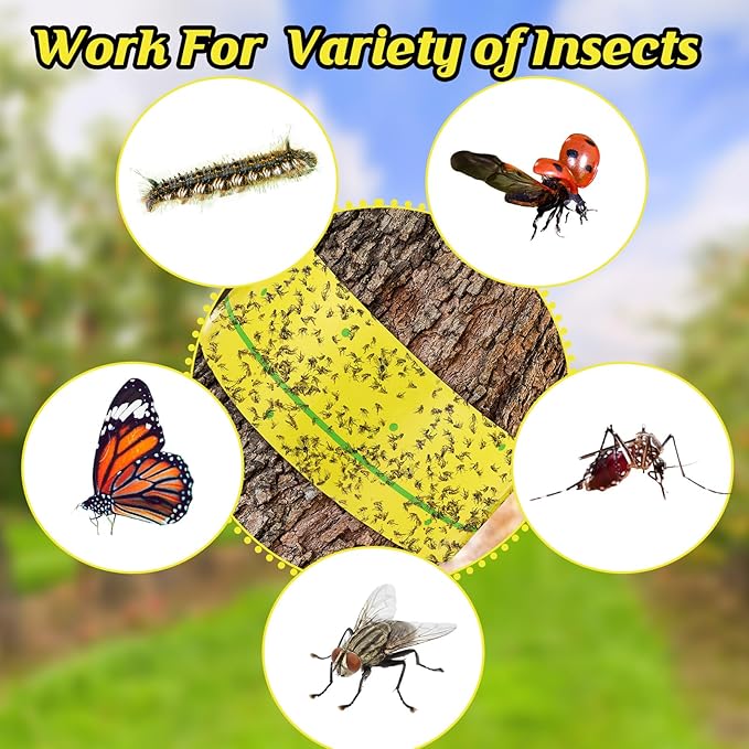 12 Rolls (30 Feet Each) Spotted Lantern Fly Tree Trap Outdoor Fruit Fly Sticky Strips Paper Ant Insect Sticky Barrier Tree Trunk Wraps to Protect Trees Plants Lawn Garden(Yellow and Green)