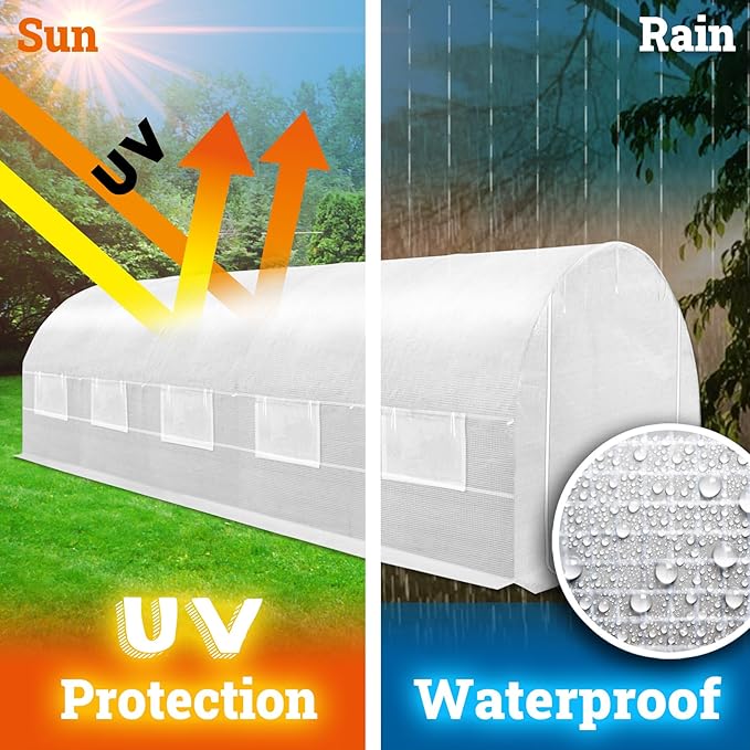 YardGrow 2-Doors Replacement Greenhouse Cover for Larger Walk in Outdoor Yard Plant Gardening Hot House Cover ONLY (24.6'x10'x7' White)