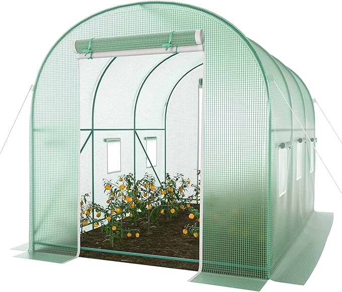 Walk-in Greenhouse with Watering System 10x7x7 FT Heavy Duty Tunnel Green House for Outdoors Gardening Plants Protable Plastic Cover Hot House with Metal Frame