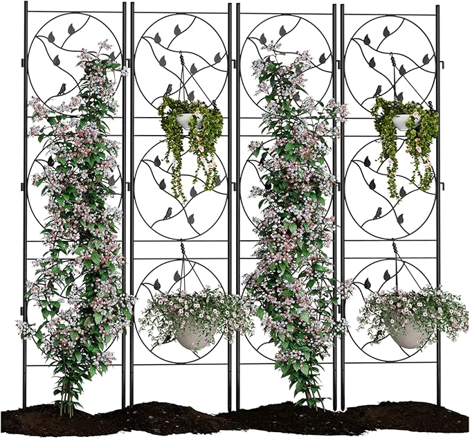 4 Pack Garden Trellis(71.65in x 20.47in) Heavy Duty Trellis for Climbing Plants Outdoor Rustproof Metal Trellis with Black Coating Plant Trellis for Supporting Roses Vegetables Vines and Flowers