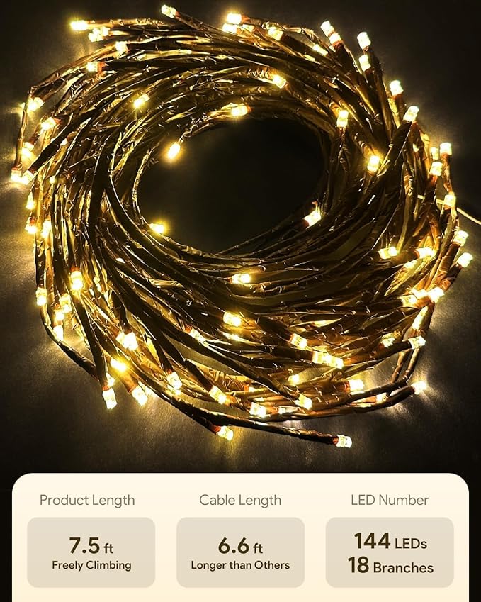Enchanted Willow Vine Lights with Remote Christmas Swags Decorations Indoor Room Decor 18 Branches 144 LEDs Lighted Willow Vine Lights for Walls Bedroom Home Decor