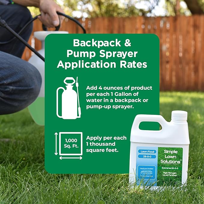Maximum Green &amp Growth- High Nitrogen 28-0-0 NPK- Lawn Food Quality Liquid Fertilizer- Spring &amp Summer- Any Grass Type- Simple Lawn Solutions - Concentrated Quick &amp Slow Release Blend (1 Q