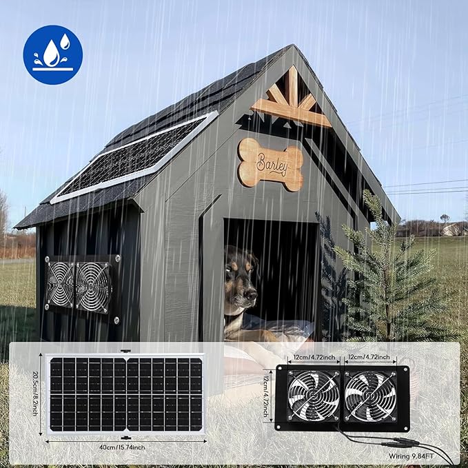 SUNYIMA Solar Powered Fan15W Waterproof Solar Dual Exhaust fan with 9.84Ft On/Off Cable for Small Chicken Coops Sheds Pet Houses Outdoor Greenhouse Air Circulation