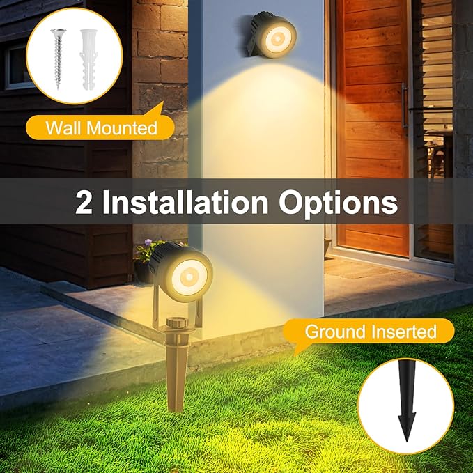 T-SUNUS Solar Spot Lights for Outdoor Warm White 3000K Landscape Spotlight IP65 Waterproof Separated Panel Uplights with 9.8ft Cable Auto On/Off for Tree Yard Lawn House Driveway Pathway Pool