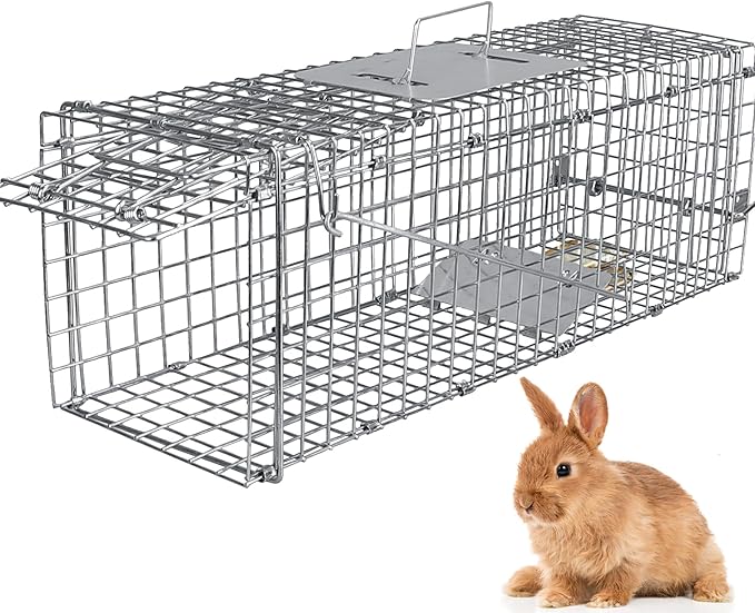 24” Humane Live Animal Trap Cage Heavy Duty Folding Catch and Release Rodent Trap for Squirrels Rabbits Stray Cats Skunks Moles Gophers Groundhogs – Galvanized Rustproof Steel