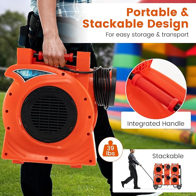 Costzon Commercial Air Blower 2HP/1500W Bounce House Blower Pump Fan Inflatable Bouncer Blower with Integrated Handle Air Blower for Inflatables Perfect for Bounce Castle Holiday Decorations