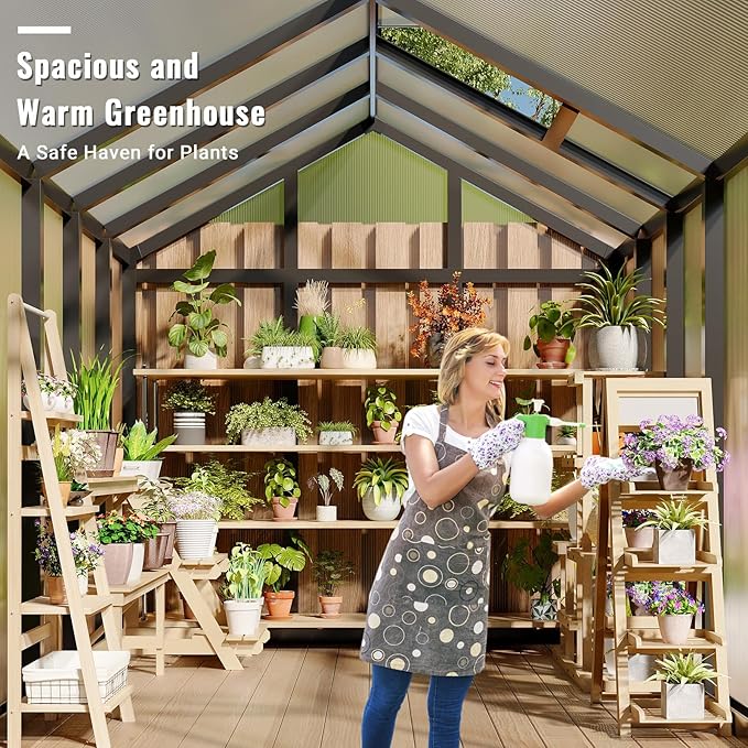 6x8 ft Outdoor Polycarbonate Greenhouse Durable Aluminum Frame with Lockable Door Adjustable Roof Vent Ideal for Backyard Patio or Garden All-Weather Green Houses for Outside Plant Growing