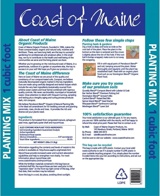 Coast of Maine Penobscot Blend 1 cu ft (Pack of 6) Organic and Natural Planting Mix for Trees Shrubs and Perennials