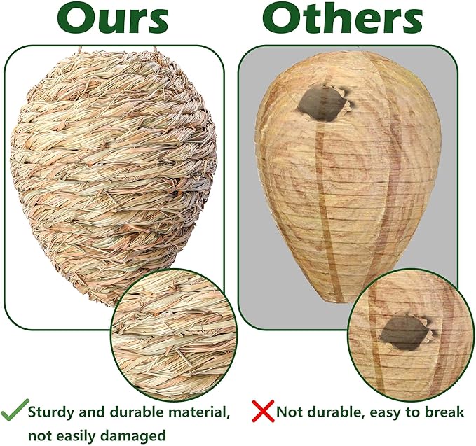 DECOHS 2 Pack Large Woven Reed Wasp Nest Decoy 10 x 7.5 Inch Hanging Fake Wasp Nests Decoration Faux Hornet Nest Wasps Deterrent for Outdoor Garden Yard Patio Eaves