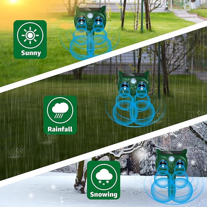 Solar Ultrasonic Animal Repellent Outdoor Motion Sensor Deer Repellent Devices Squirrel Cat Raccoon Deterrent with Strobe Light Dual Mode Keep Skunk Away Protection for Yard Garden Lawn 1Pack
