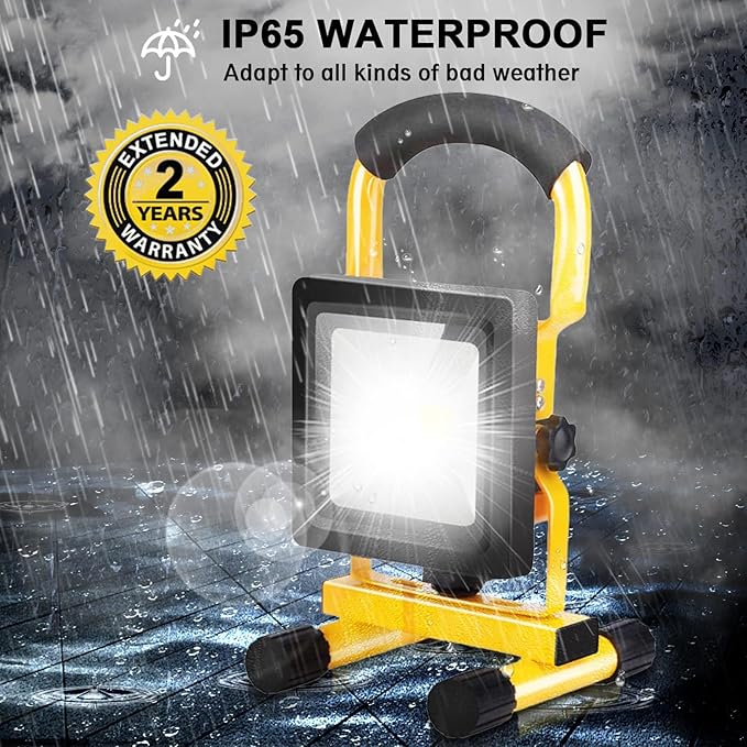 LED Rechargeable Work Floodlight10W /20W USB Battery Light Super Bright 2000LM Waterproof Outdoor Stand Lamp for Car Garage Camping(20W)