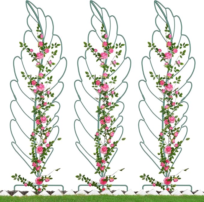 3 Pack Metal Garden Trellis for Climbing PlantsGreen Metal Garden Trellis for Vines Plant Rose Vegetable SupportLarge Decorative Outdoor Trellis