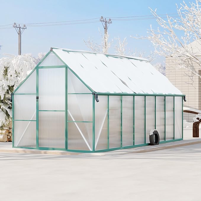 8X16 ft Polycarbonate Greenhouse with Aluminum Frame Polycarbonate Greenhouse for Outdoors Greenhouses with Ventilation and Rain Gutter Aluminum Large Walk-in Greenhouses for Outside